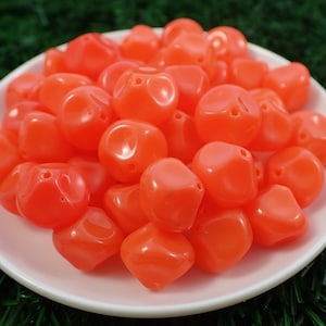 12 Pcs Bright Orange Glass Beads - 12mm Round Faceted Pinched Beads - Bright Opaque Orange Glass Beads - Round Orange Glass Beads #S7566