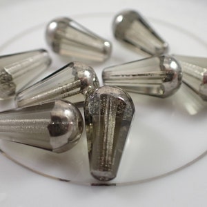 8 Pcs Czech Glass Teardrop Shaped Beads - Gray Silver Translucent - Faceted Long Tear Drop Glass Beads - Dangle Drop Silver Glass #S6917