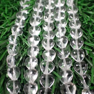 25 Pcs Clear Glass Heart Shaped Beads - 6mm Small Rounded Smooth Finish - Heart Shaped Glass Beads - Short Strand Clear Glass Hearts #S7596