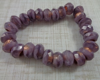 10 Distel Lila Metallic Kupfer Tschechische Glas Roller Perlen 9 x 6 mm Großloch Glasperlen Lila Grau Kupfer gefüttert Großloch Glasperlen #S3917
