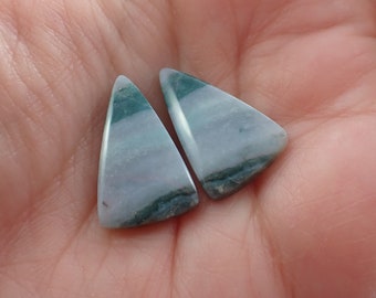 2 Pcs Natural Green Ocean Jasper Cabochons - Matching Pair Triangle Cabs - No Hole Smooth Polished - Green White Small Cabochons #S6990
