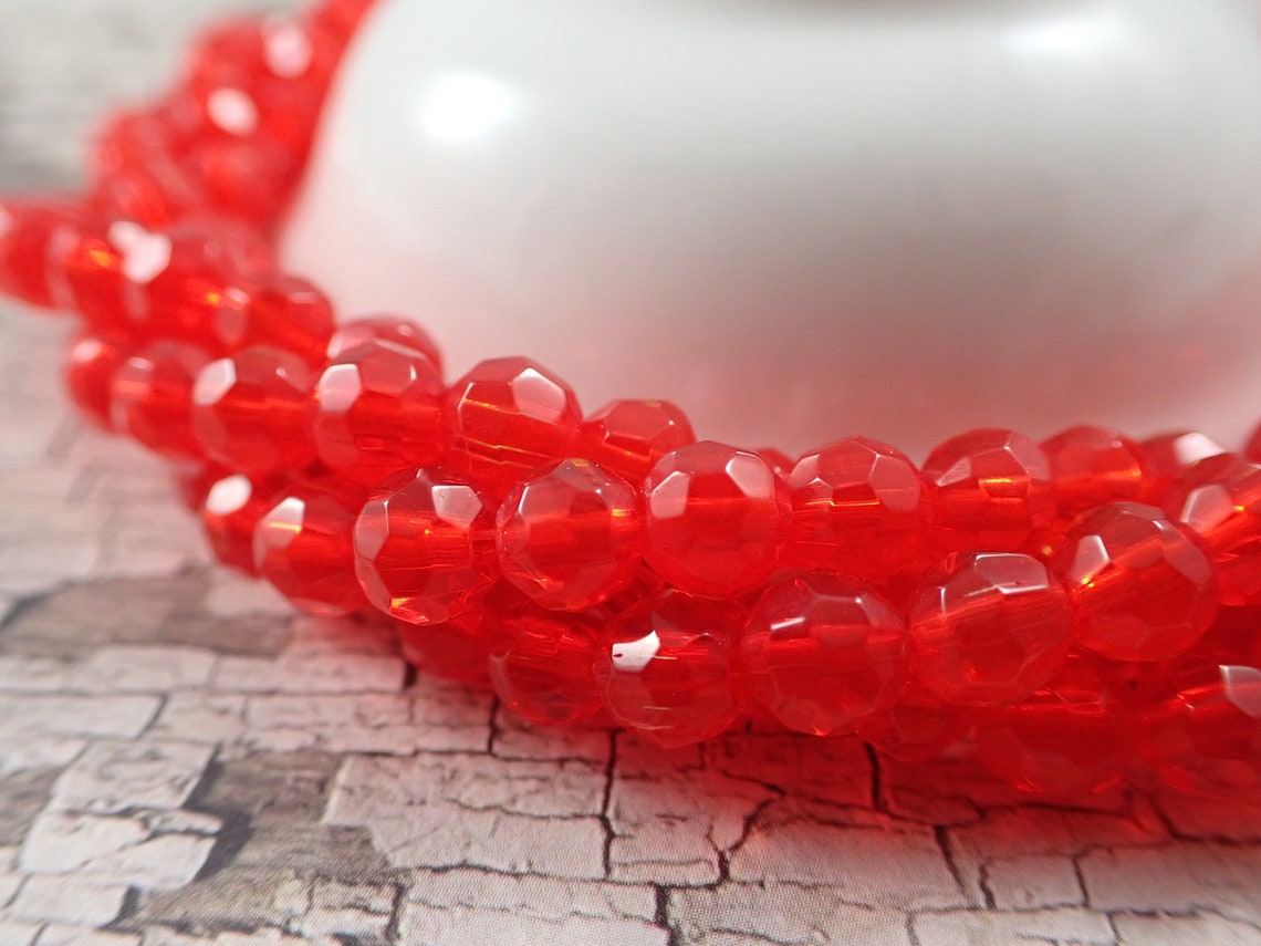 56 Pcs Bright Red Glass Beads 6mm Opaque Red Beads Faceted Etsy