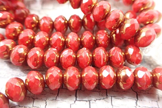 8mm Glass Rondelle Beads - Opaque Dark Red - Czech Glass Beads