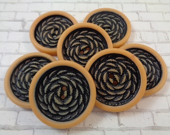 4 vintage rond Beige noir texturé Floral bouton 37x5mm gros or Beige plastique vintage boutons noir Floral or Tan Beige bouton #T1594
