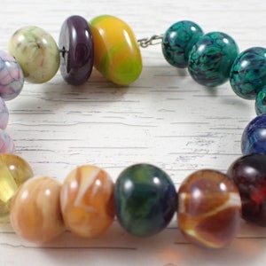 17 Pcs Assorted Lampwork Glass Beads - Smooth Rondelle Beads - Green Blue Pink Black - Rondelle Lampwork Beads - Large Assorted #T1856-LW
