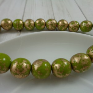 24 Round Czech Glass Beads Avocado Green Gold Flake Finish 8mm Round Glass Beads Avocado Green Gold Flake Finish Round Glass Beads #S3893