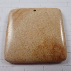 1 Piece Large Square Picture Jasper Pendant - Smooth Polished Reversible Focal Bead - 45x45x4mm Caramel Sand Brown - Picture Jasper #S5190