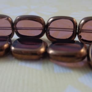 8 Pcs Purple Gold Glass Beads - Translucent Purple Rectangles - Rounded Edge Gold Trim - 12x9mm Flat Purple Glass Beads - Translucent #S5802
