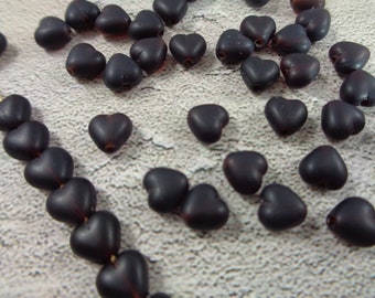 25 Dark Red Small Heart Shaped Flat Glass Beads 6x6x3mm Very Dark Red Opaque Matte Finish Glass Beads Rounded Heart Shaped Bead Red #S4634