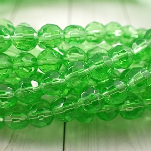 60 Pcs Translucent Green Glass Beads - Round Faceted Green Beads - 6mm Clear Green Round Beads - Full Strand Green Glass Beads #S5265