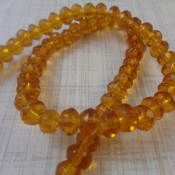 40 Pcs Amber Glass Beads - Small Faceted Rondelle Beads - Translucent Amber Brown Beads - Small Faceted Glass Beads - 7x4mm Clear #S5419