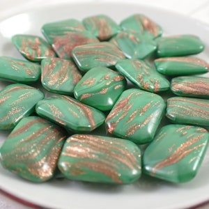 5 Pcs Vintage Glass Buttons - Rectangle Smooth Gold Glitter Glass Buttons - Vintage Green Gold Glitter Opaque Sparkly Glass #T2013 - Buttons