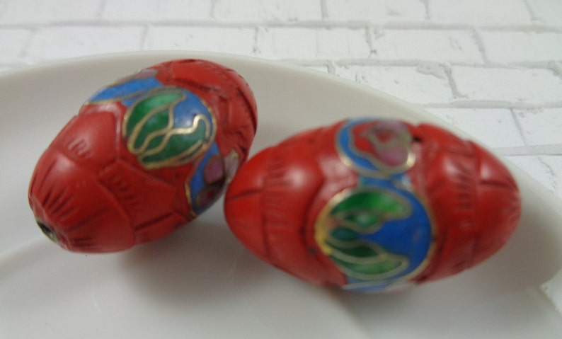 2 Lovely Red Clay Oval Shaped Floral Beads 28x16mm Red Textured Clay Flower Beads Pink Gold Blue Green Red Large Red Clay Beads Oval #S4518