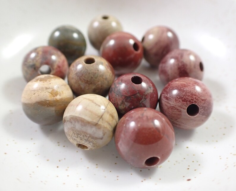 15 Pcs Natural Jasper Crystal Beads 12mm Round Smooth Finish Red Brown Tan Green Beads Jasper Round Beads Red Brown Tan Green S6831 image 5