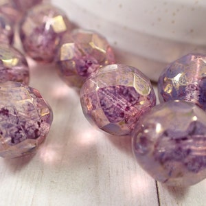 15 Pcs Purple Gold Czech Glass Beads - Round Faceted 12mm - Metallic Hyacinth Gold Finish - Translucent Purple Gold Glass Beads #S6900