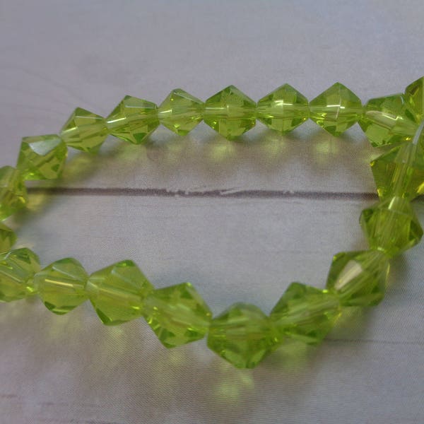 50 Pcs Lemon Lime Bicone Crystals - 6mm Faceted Bicone Glass Beads - Green Yellow Faceted Glass Beads - Translucent Yellow Green #S6610