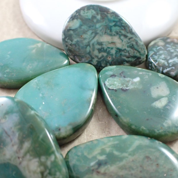 8 Pcs Dark Green Teardrop Shaped Agate Beads - Smooth Drop Shaped Beads - Large Heavy Stone Beads - Green Teardrops #S6206