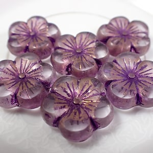 2 Pcs Clear Purple Bronze Hibiscus Flower Beads - Czech Glass Table Cut Beads - Large Clear Flower - Hibiscus Beads Metallic Bronze #S7716