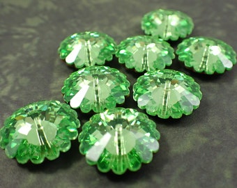 2 Pcs Vintage Flower Crystal Beads - Faceted Light Green Beads - Vertical Hole Large Flower Shaped Crystal Beads - Vintage Green #S7371