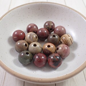 15 Pcs Natural Jasper Crystal Beads 12mm Round Smooth Finish Red Brown Tan Green Beads Jasper Round Beads Red Brown Tan Green S6831 image 4