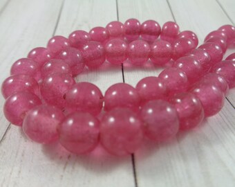 36 Pcs Pink Glass Beads - Round Smooth Finish - Opaque Berry Pink Glass Beads - 8mm Smooth Round Glass Beads #S4599