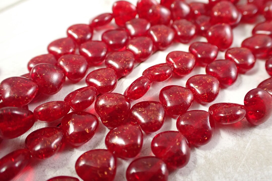 25 Pcs Small Red Heart Shaped Glass Beads 8x8x3mm Rounded Red Hearts