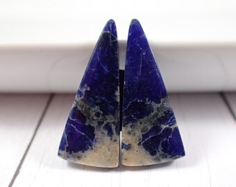 2 Stück natürliche blaue Sodalith Kristall Cabochons - Dreiecke glatt polierte Oberfläche - blau hellbraun grau - Passendes Paar Sodalith Ohrring Cab # S7157