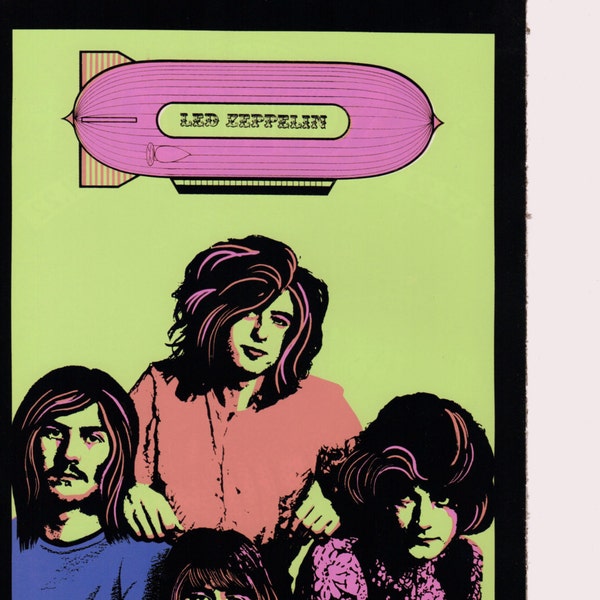 Vintage Led Zeppelin Poster, 1960s, 1970s Psychedelic Poster, Hippie Print, Blacklight Poster, 14" x 9"