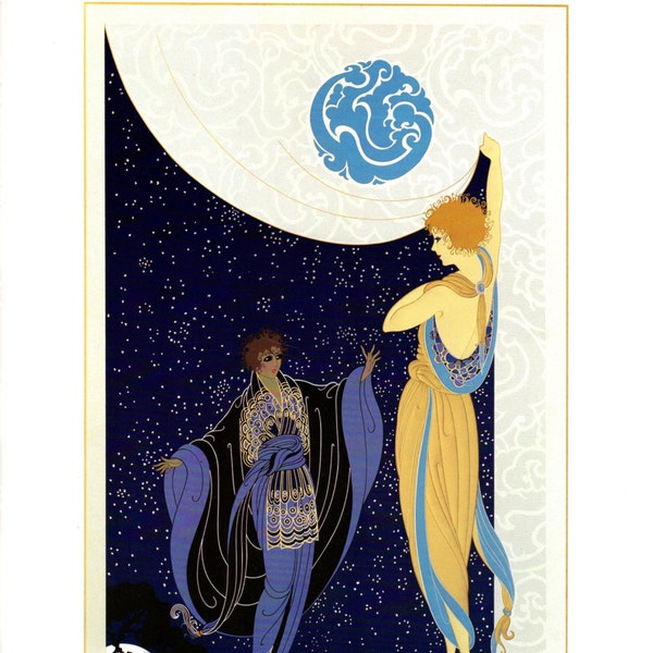 Vintage Erte Poster, Nocturne, Art Deco, item 5594, Art Nouveau Fashion Illustration Print, 13.5" x 10 3/8"