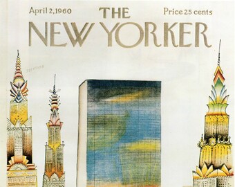 Vintage New Yorker Poster, 1960 Cover Art Print, 11 x 14 PMNY1, Glossy Print, Skyline, Saul Steinberg