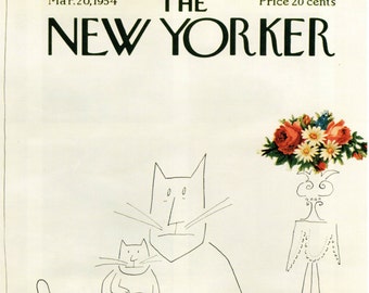 Vintage New Yorker Poster, 1954 Cover Art Print, 11 x 14 PMNY1, Glossy Print, Cats, Saul Steinberg