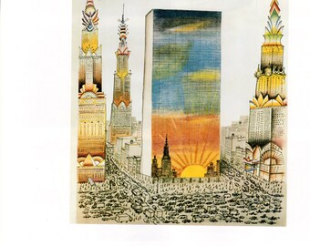 Vintage The New Yorker Cover Poster Print, 1960, Picture, Vintage Art Print, Item 001, Saul Steinberg, Skyline