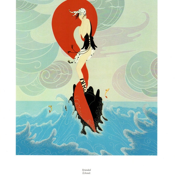 Vintage Erte Poster, Stranded, Art Deco, item 5612, Art Nouveau Fashion Illustration Print, 13.5" x 10 3/8"