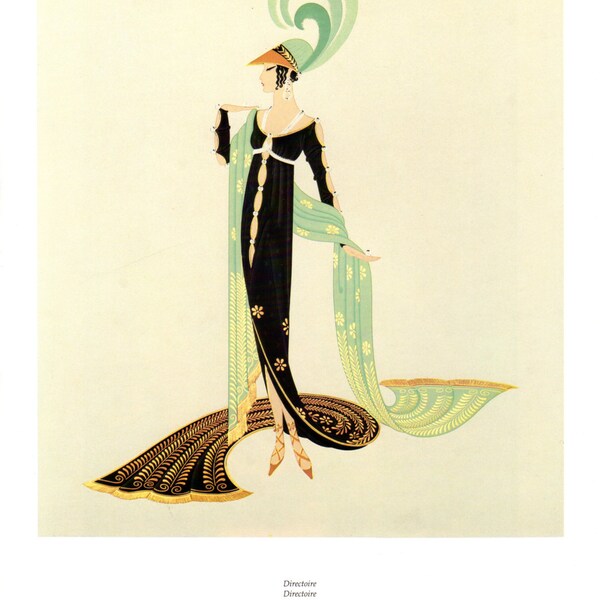 Vintage Erte Poster, Directoire, Art Deco, item 5574, Art Nouveau Fashion Illustration Print, 13.5" x 10 3/8"