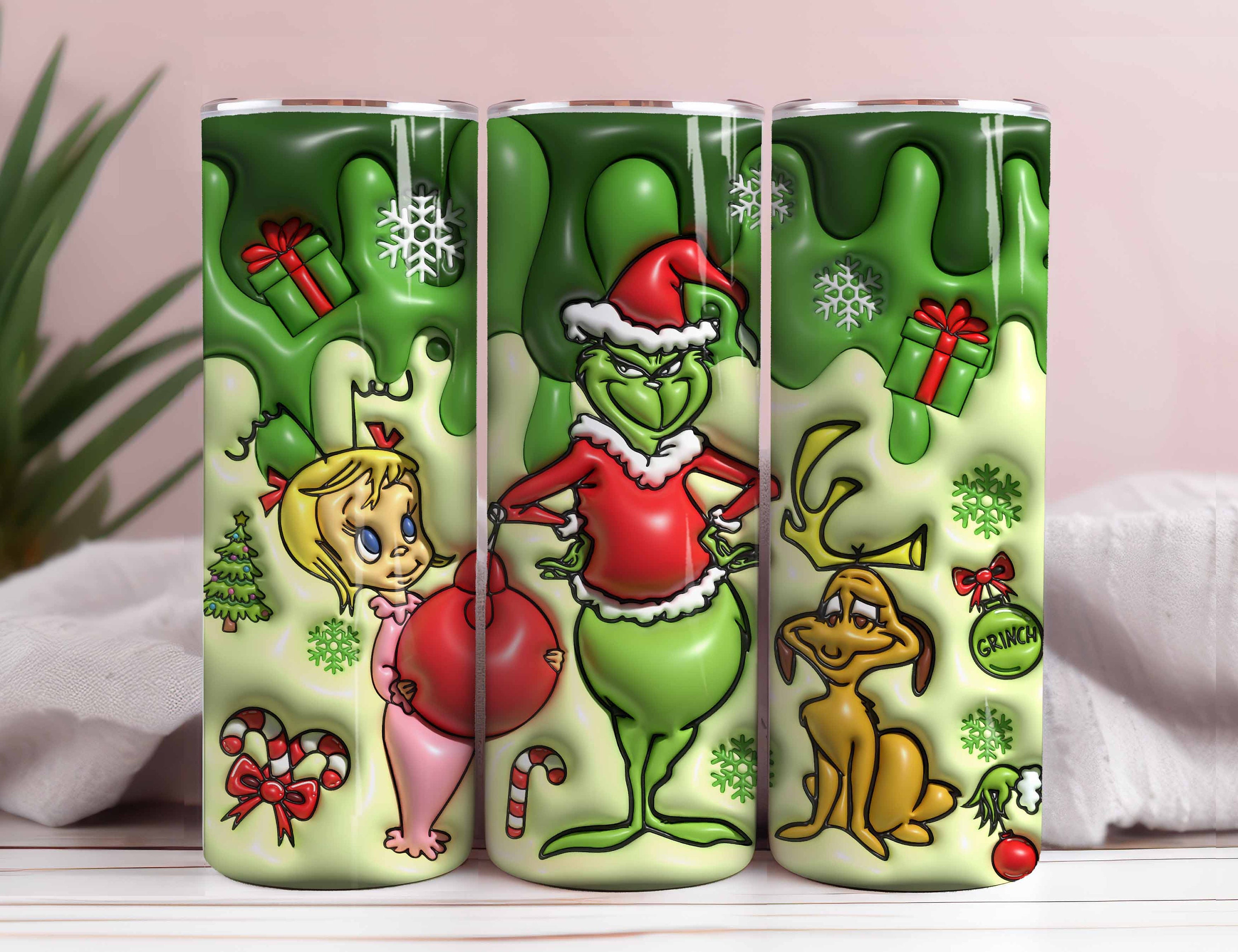 Grinch cups preorder! -💜20oz screw top lid tumblers -💜Your choice of 2  decals: 1. Grinch and bougie 2. grinch, grinch, grinch -💜…