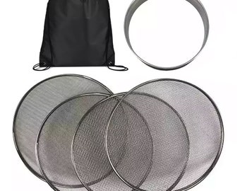 ToolTreaux Interchangeable Fine Mesh Sieve Set Gardening Tools Gold Panning Equipment with Drawstring Backpack, 6pc