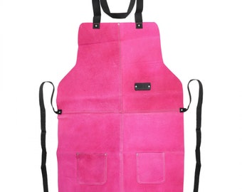 ToolTreaux Adjustable Leather Work Tool Apron with Pockets Welding Woodworking DIY, Pink 36 x 25 Inches