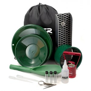 ASR Outdoor Complete Portable Travel Gold Panning Kit with Drawstring Backpack 12 Inch Mini Sluice Box, 14pc