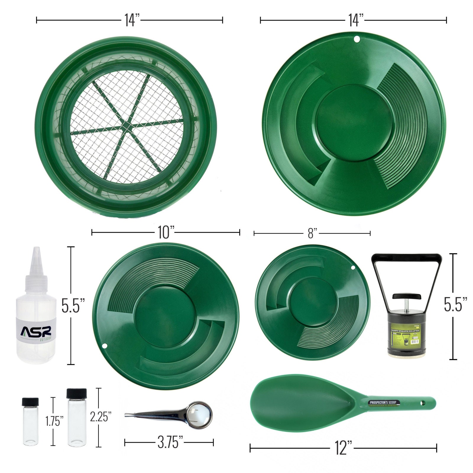  ASR Outdoor Gold Panning Kit Gold Rush Prospecting Tools  Accessories 10pc - Green : Patio, Lawn & Garden