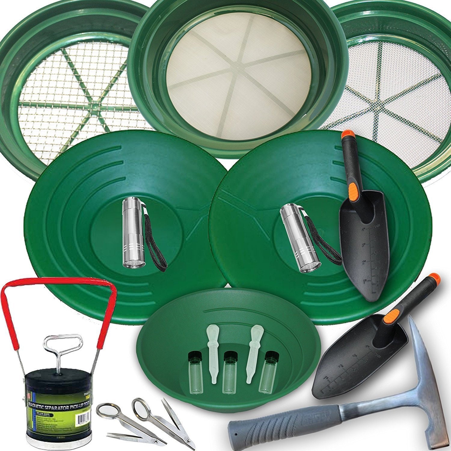 ASR Outdoor Complete Gold Panning Kit Prospecting Equipment with Classifier  Screens, Dual Riffle Gold Pans, 11pc