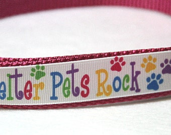 Shelter Pets Rock Ribbon Dog Collar, Adjustible, with Optional Leash