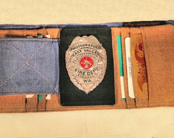 Recycled Firefighter Turnout Trifold Wallet: Bunker Gear Badge Holder