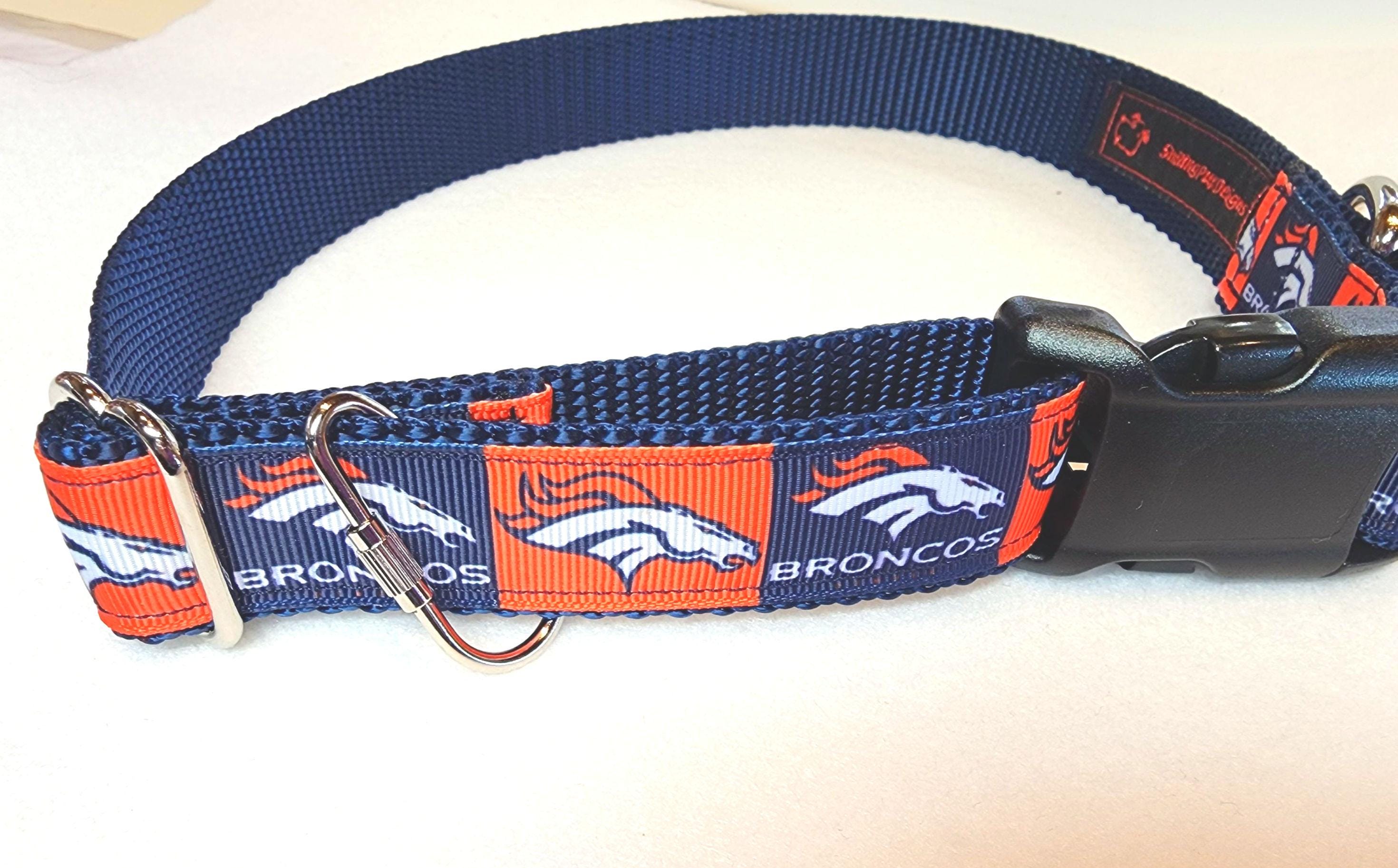 Denver Broncos Adjustible Or Martingale Dog Collar, With Optional Leash