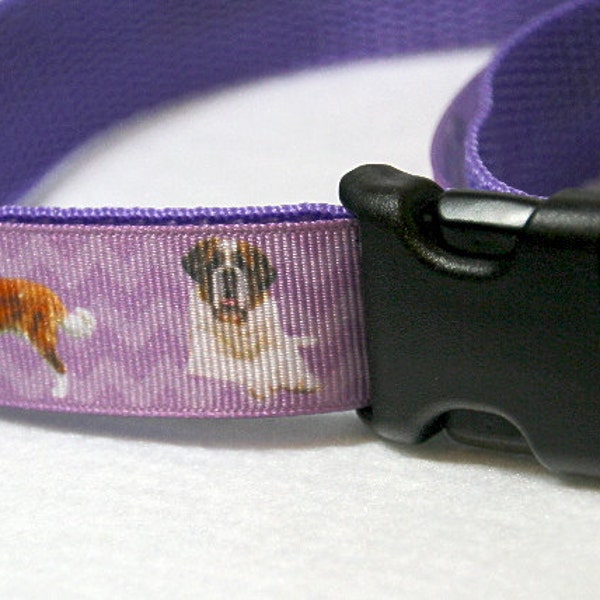 Saint Bernard Ribbon Dog Collar, Adjustible, with Optional Matching Leash