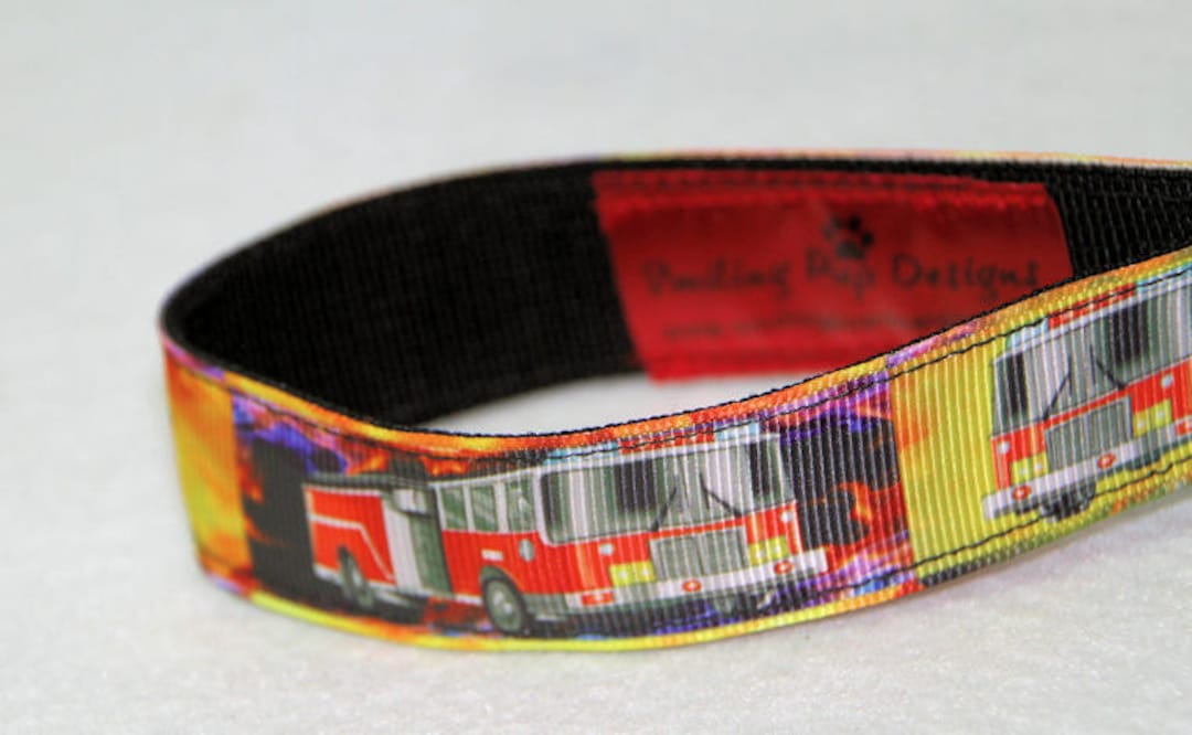 Dual Fire Trucks, Fire Engines Ribbon Dog Collar, Emergency Themed Dog ...