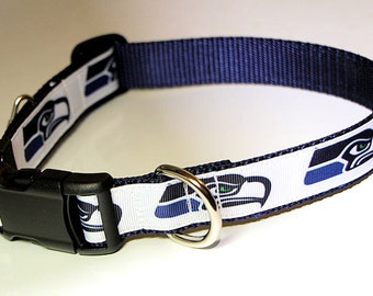 Seattle Seahawks Adjustible or Martingale Dog Collar, with Optional Leash