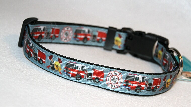Firefighter, Fire Trucks Dog Collar, Adjustable Or Martingale, With Optional Leash