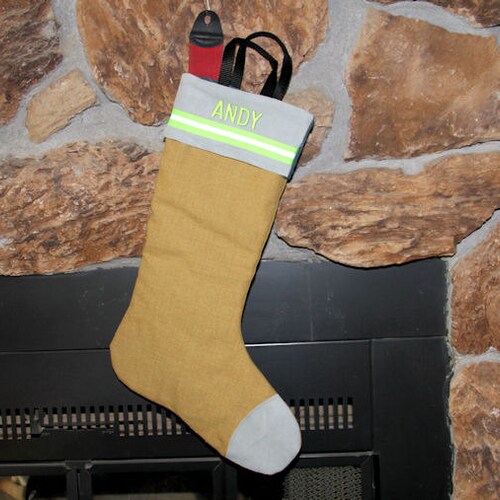 Firefighter Christmas Stocking Turnout Gear With Leather Trim Etsy