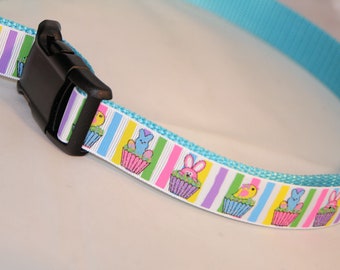 Easter Bunny Cupcake Adjustable Holiday Dog Collar with Optional Leash