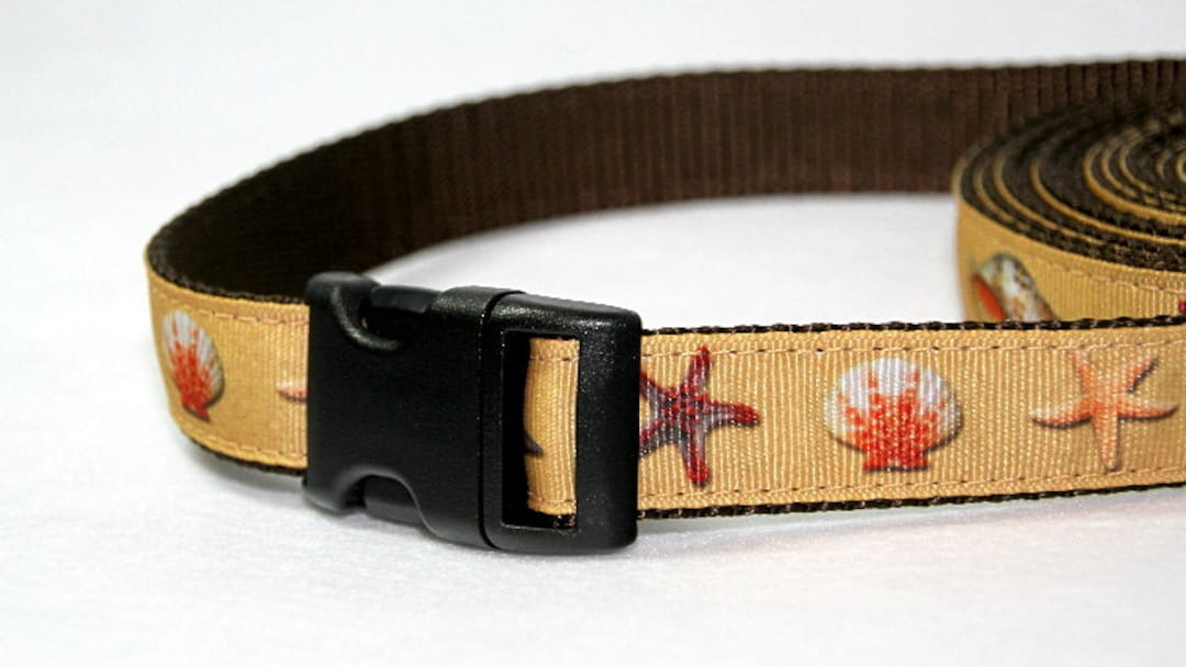 Starfish & Shells Ribbon Dog Collar, Adjustible, With Optional Matching ...